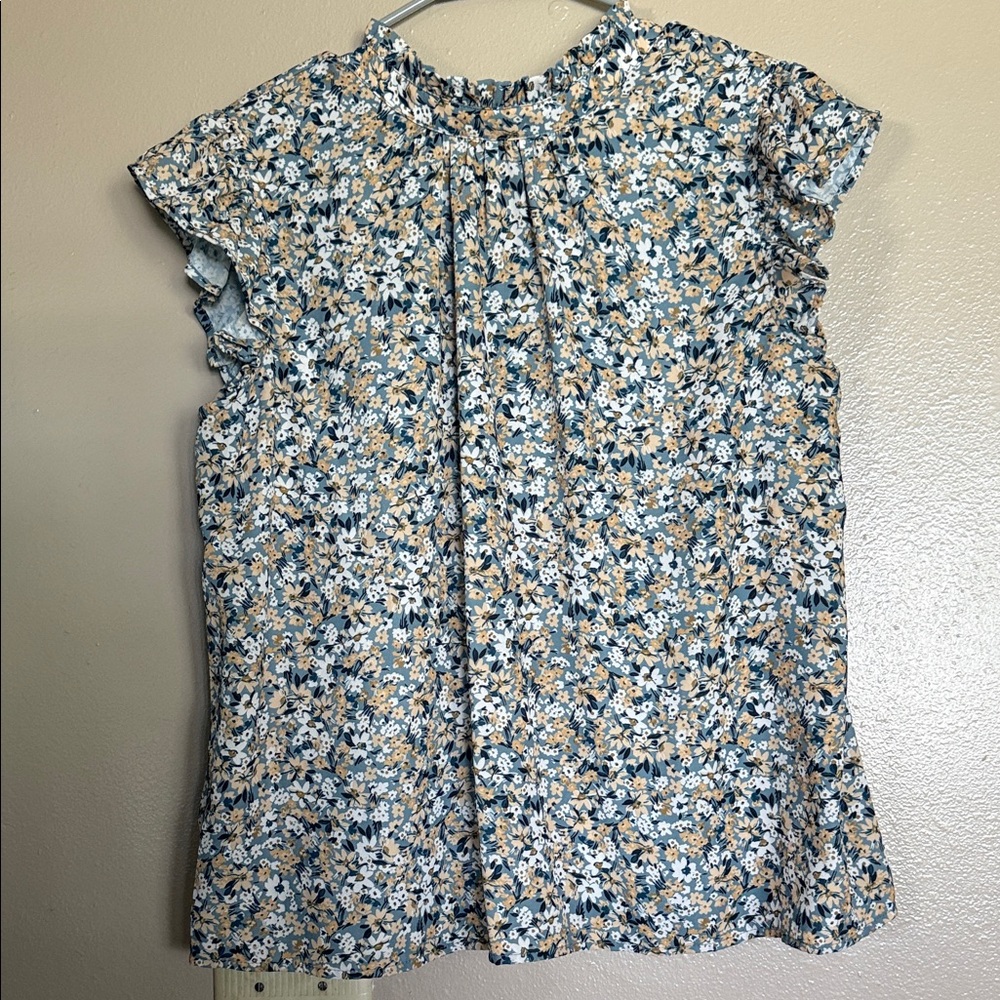 Voy Elegant Floral Cap Sleeve Blouse Size S